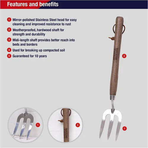 Miniatura 2 de Spear & Jackson Tenedor de malezas de mano de acero inoxidable, herramienta de jardinería duradera para deshierbe eficiente y aireación del suelo