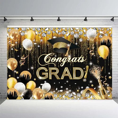 MEHOFOND Telón de fondo con texto en inglés "Congrats Grad" para la clase de 2025, decoraciones de fiesta de graduación para fotografía de
