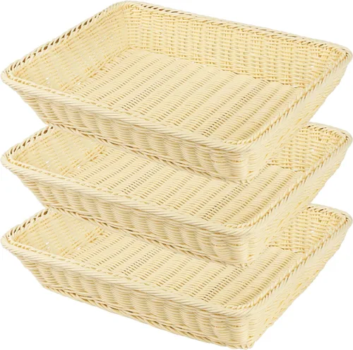 Miniatura 10 de 3 piezas de cesta de mimbre para pan de 16 pulgadas, cesta de servicio tejida, cesta de servicio de alimentos de mesa para restaurante, panadería