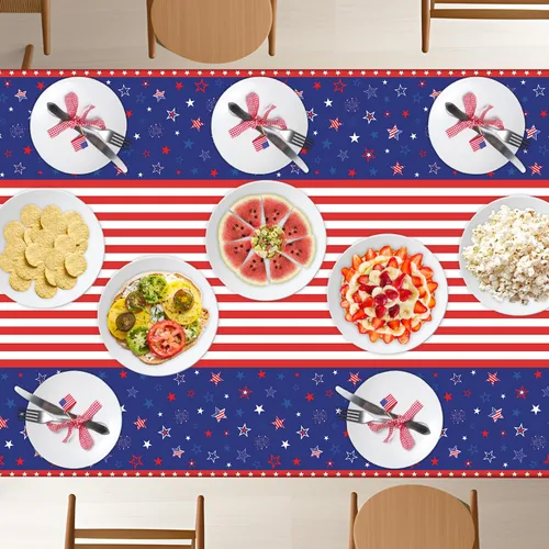Miniatura 8 de Paquete de 4 manteles patrióticos del 4 de julio, decoraciones patrióticas para fiestas con bandera estadounidense, suministros para fiestas