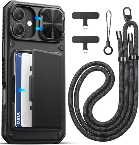 Miniatura 29 de ATATOO Funda para iPhone 17, tarjetero integrado (almacena 3-5 tarjetas) y funda para cámara deslizante y bloqueo RFID, protección de grado militar