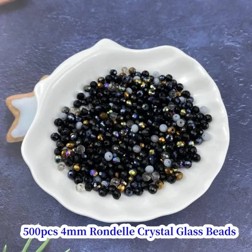 Miniatura 2 de 500 piezas de cuentas de cristal de vidrio facetado de 4 mm con agujero para pulseras, collares, aretes, joyería DIY, manualidades (Serie Negra)