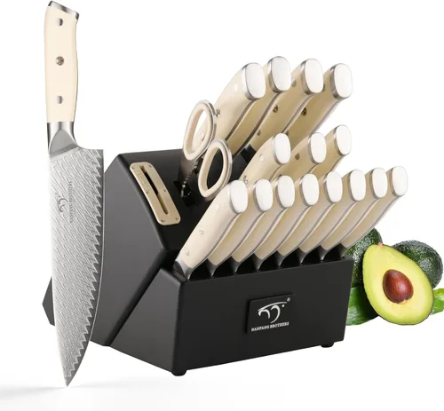 Miniatura 9 de NANFANG BROTHERS Juego de cuchillos para cocina con bloque, juego de cuchillos de cocina de Damasco con bloque, mango ergonómico ABS para juego