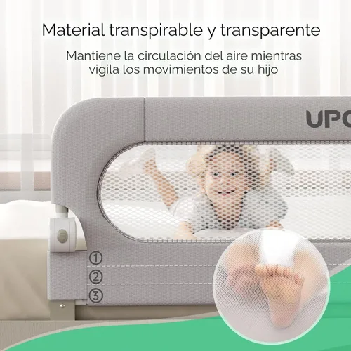 Miniatura 5 de UPGOGO Barandilla de cama plegable para niños, barandilla de cama para bebé con sistema de seguridad de anclaje reforzado, se adapta a literas, Gris
