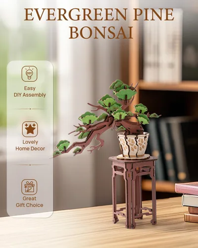 Miniatura 2 de Rowood Rompecabezas de madera 3D para adultos, Día de la Madre, árbol bonsái de pino, colección botánica, juego de construcción para decoración