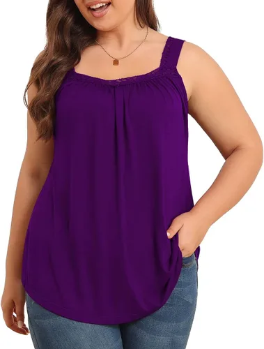 Miniatura 2 de TIANZHU Camisetas sin mangas de talla grande para mujer, camisetas de verano para mujer, talla grande, detalle de encaje, ajuste holgado, sin mangas