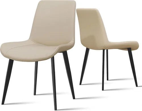 Miniatura 15 de Juego de 4 sillas de comedor, modernas sillas de comedor tapizadas de piel sintética con patas de metal resistentes y respaldo cómodo, sillas Marrón