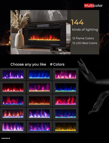 Miniatura 8 de RELAX4LIFE Chimeneas eléctricas empotradas y montadas en la pared de 36 pulgadas, insertos de chimenea eléctrica con control remoto, temporizador