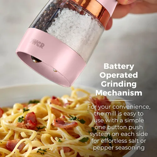 Miniatura 4 de Tower T847004PNK Molinillos eléctricos de sal y pimienta, funcionan con pilas con molinillos de cerámica ajustables, oro rosa y rosa