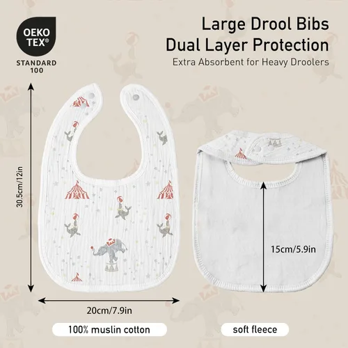 Miniatura 4 de Baberos de muselina para bebé, paquete de 8, baberos para babear y dentición para bebé, absorbentes, suaves de algodón orgánico, babero ajustable