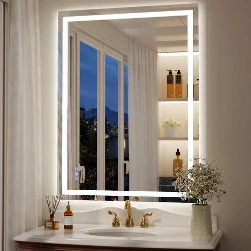 Miniatura 8 de Espejo de baño LED con luces, espejos de pared de 36 x 24 pulgadas con antiempañamiento, regulable, retroiluminado + luz frontal, 3 modos