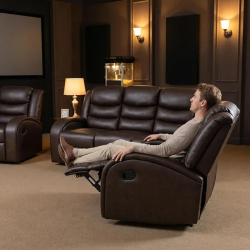 Miniatura 7 de Juego de sofá reclinable de 3 piezas, juego de muebles de sala de estar, sofá reclinable seccional de cuero, sofá reclinable manual, cómodo asiento