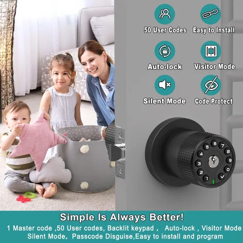 Miniatura 2 de BOTHSTAR Pomo de puerta de teclado con llave, cerradura de puerta de entrada sin llave, cerradura de código, cerradura automática, código de usuario