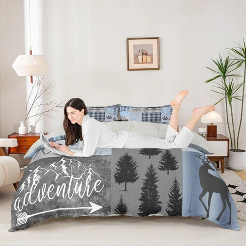 Miniatura 51 de Juego de funda de edredón para niños con diseño de gato lindo, tamaño individual, juego de ropa de cama con hojas de flores, luna, noche y cielo