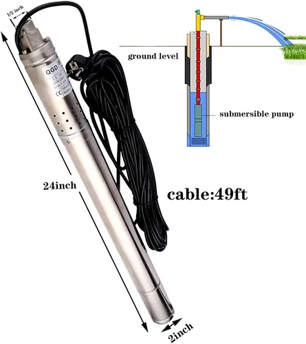 Miniatura 6 de Bomba Sumergible de Pozo de Tubo de Acero Inoxidable de 1/2HP 2" DE (Diámetro Exterior) con Salida de 1/2 pulgada, Bomba de Agua 220-240V, 50Hz