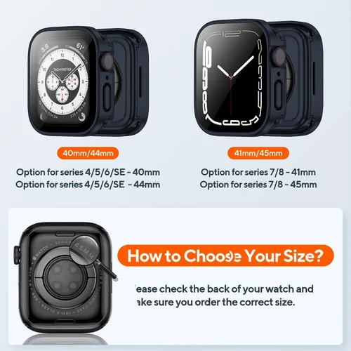 Miniatura 7 de Paquete de 2 fundas impermeables de 2 en 1 para Apple Watch Series 9 8 7 de 41 mm, parachoques frontal y trasero de PC de borde recto con protector