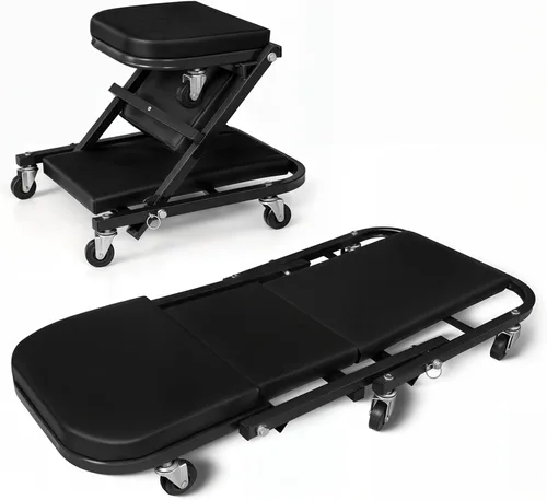 Magshion Asiento Z-Creeper plegable de 36 pulgadas para debajo del automóvil, capacidad de 330 libras, silla de garaje ajustable todo en uno para
