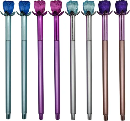 Miniatura 10 de Maydahui 12 bolígrafos retráctiles con diseño de rosas y flores, de cristal, de arena movediza, tinta negra, para escuela, boda, fiesta