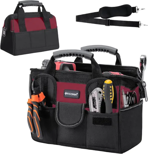 Miniatura 11 de TICONN Bolsa de herramientas resistente con múltiples bolsillos, organizador de caja de herramientas portátil, bolsa de almacenamiento, con correa