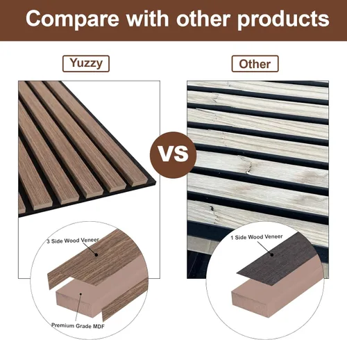 Miniatura 7 de Yuzzy Paneles de madera para pared, paneles acústicos de listones de madera de nogal oscuro de 9 pies, 4 unidades, paneles de pared modernos que