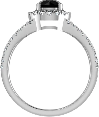 Miniatura 3 de Anillo de compromiso con halo de diamantes negros de 1,40 quilates, peso total de 14 quilates, acabado en oro blanco