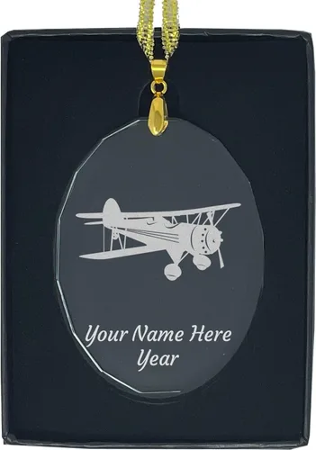 Miniatura 9 de LaserGram Adorno de Navidad de vidrio personalizado, biplano, idea de regalo grabada con láser personalizada (forma de diamante)