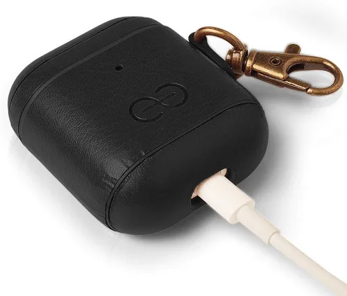 Miniatura 4 de Dreem Om - Funda para estuche con clip para llavero compatible con AirPods 1 y 2, funda de cuero vegano para Airpods para hombres y mujeres, Negro