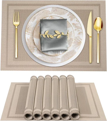 BETEAM Juego de 4 manteles individuales de vinilo tejido para mesa de comedor, lavables, lavables, manteles individuales de cocina, duraderos, para