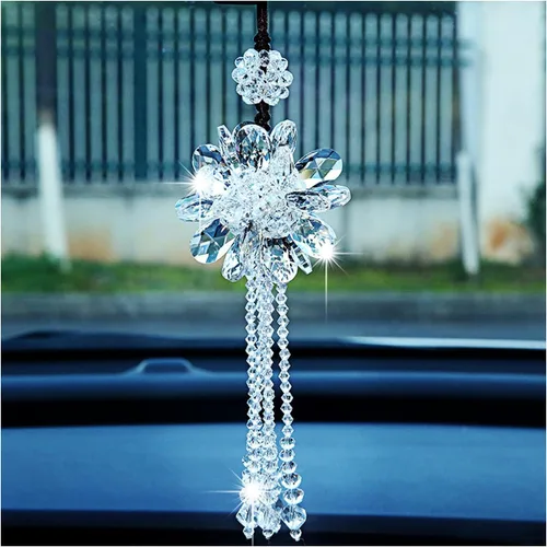 Miniatura 9 de Colgante de espejo retrovisor para automóvil, adorno colgante de cristal brillante, accesorios de automóvil de moda, decoración colgante de espejo