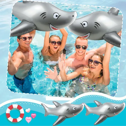Miniatura 5 de Paquete de 4 flotadores inflables de tiburón de 40 pulgadas para verano, playa, piscina, mar, océano, suministros de fiesta