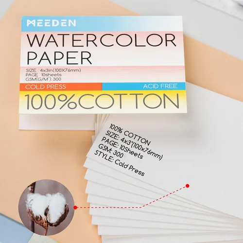 Miniatura 2 de MEEDEN Tarjetas de papel de acuarela en blanco de 4" x 3", 50 piezas de papel de acuarela mini prensado en frío a granel, 100% algodón para adultos