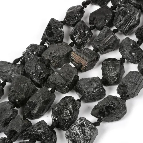 Agujero graduado crudo del filamento 6.6 ft m de los granos de la pepita cristalina de la piedra preciosa del turmalina negra