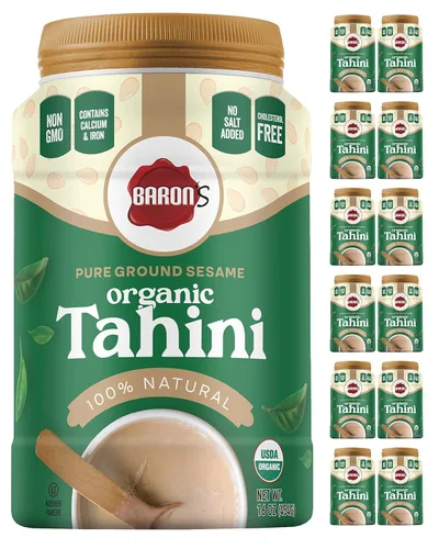 Miniatura 8 de Sésamo Baron's Kosher de Tahini molido, puro, orgánico, certificado por el Departamento de Agricultura de los Estados Unidos. Frascos de 16 onzas
