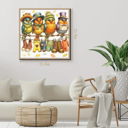 Miniatura 4 de Rompecabezas de 1000 piezas para la familia de pájaros lindos para adultos, coloridos pájaros con sombreros y bufandas, rompecabezas de animales
