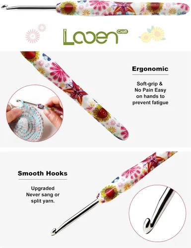Miniatura 4 de Gancho de Crochet de 2.25mm, Mango Ergonómico para Manos con Artritis, Agujas de Tejer Extra Largas de Goma Suave para Principiantes y Tejido