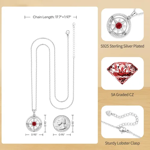 Miniatura 45 de Peeshow Collar para mujer, brújula, piedra natal, joyería de cumpleaños, aniversario, ideas para su novia, regalo romántico de amor en Navidad, día