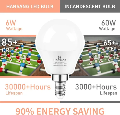 Miniatura 5 de Bombilla LED E12 para ventilador de techo, bombilla LED de 4000 K, luz diurna natural, bombilla LED equivalente a 60 W, bombillas Hansang para Luz