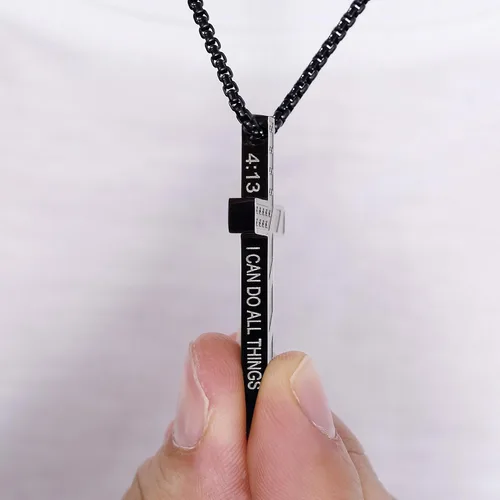 Miniatura 40 de Collar de cruz para hombre, regalo de Navidad, colgante de cruz, versículo bíblico, collares de acero inoxidable