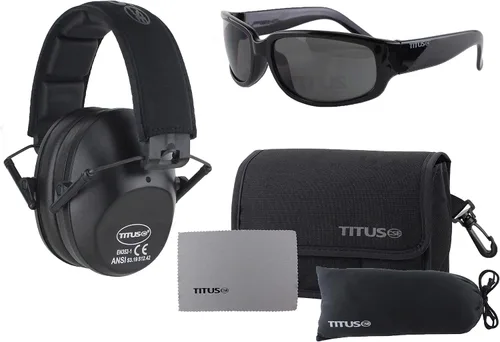 Miniatura 21 de TITUS Paquete combinado de orejeras y gafas de seguridad de línea delgada Marco negro G26/lente amarilla