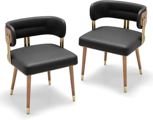 Miniatura 37 de ARTPLAN Juego de 2 sillas de comedor de cuero de nogal, modernas sillas de cocina con cojín de espuma de alta resistencia y marco de acero 2-Azul