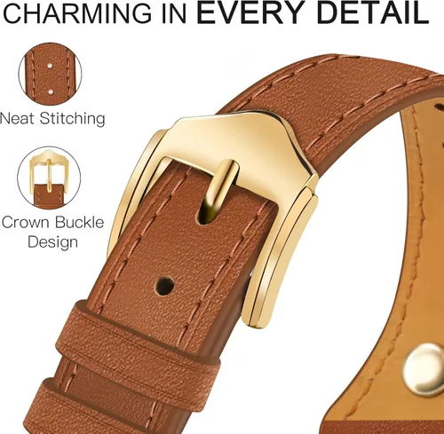 Miniatura 5 de JR.DM Correas de cuero delgadas compatibles con Apple Watch Band 1.496 in 1.575 in 1.614 in 1.654 in 1.732 in 1.772 in 1.811 in 1.929 in, correa