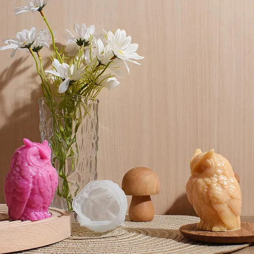 Miniatura 5 de Juego de moldes para velas de resina y silicona de animales y búhos, molde de animales 3D para decoración del hogar y fabricación de velas Búho-3260