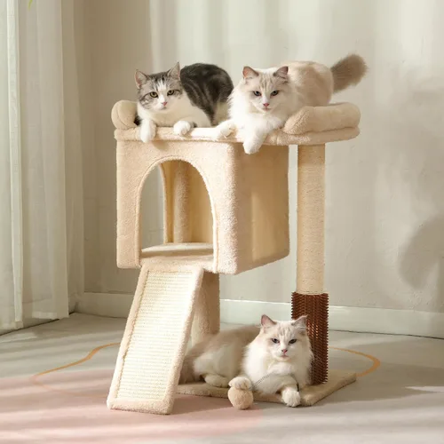 Miniatura 6 de Torre de árbol pequeño para gatos grandes con cama superior espaciosa de 20 x 13.8 pulgadas, condominio privado para gatos, poste rascador de sisal