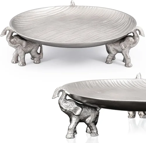 Miniatura 8 de Bandeja decorativa redonda con soportes de elefante, oro antiguo - Bandeja para mesa de café, decoración del hogar, centro de mesa, fuente