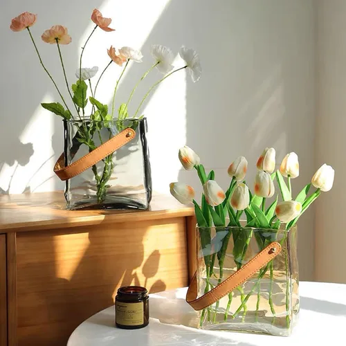 Miniatura 9 de Cuero hecho a mano - Bolso de mano - Estilo florero de cristal - Elegancia simple para tu espacio (ámbar)