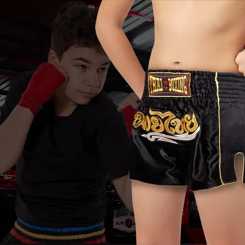 Miniatura 6 de SIAMKICK Pantalones cortos de Muay Thai para niños (4 años a 10 años), boxeo, kickboxing, artes marciales mixtas para niños y niñas