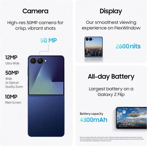 Miniatura 7 de Samsung Teléfono celular Galaxy Z Flip7, teléfono inteligente AI de 512 GB, Android desbloqueado, batería de larga duración, 2025, 1 año de garantía