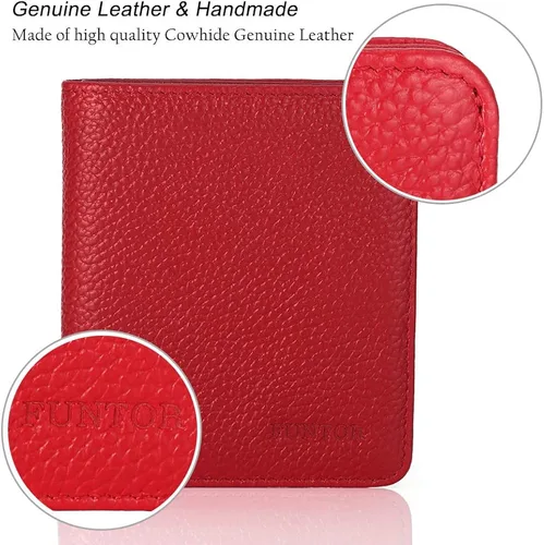 Miniatura 5 de Funtor Cartera de cuero para mujer, pequeña y compacta, con bolsillo doble, bloqueo RFID, para mujer