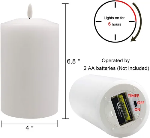 Miniatura 5 de GenSwin Velas LED parpadeantes sin llama de 4 x 6.5 pulgadas, funcionan con pilas con temporizador de 6 horas, velas votivas de cera real cálida