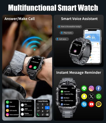 Miniatura 4 de Relojes inteligentes militares para hombre (respuesta/hacer llamadas), reloj inteligente deportivo con pantalla HD de 2.01 pulgadas con linterna LED